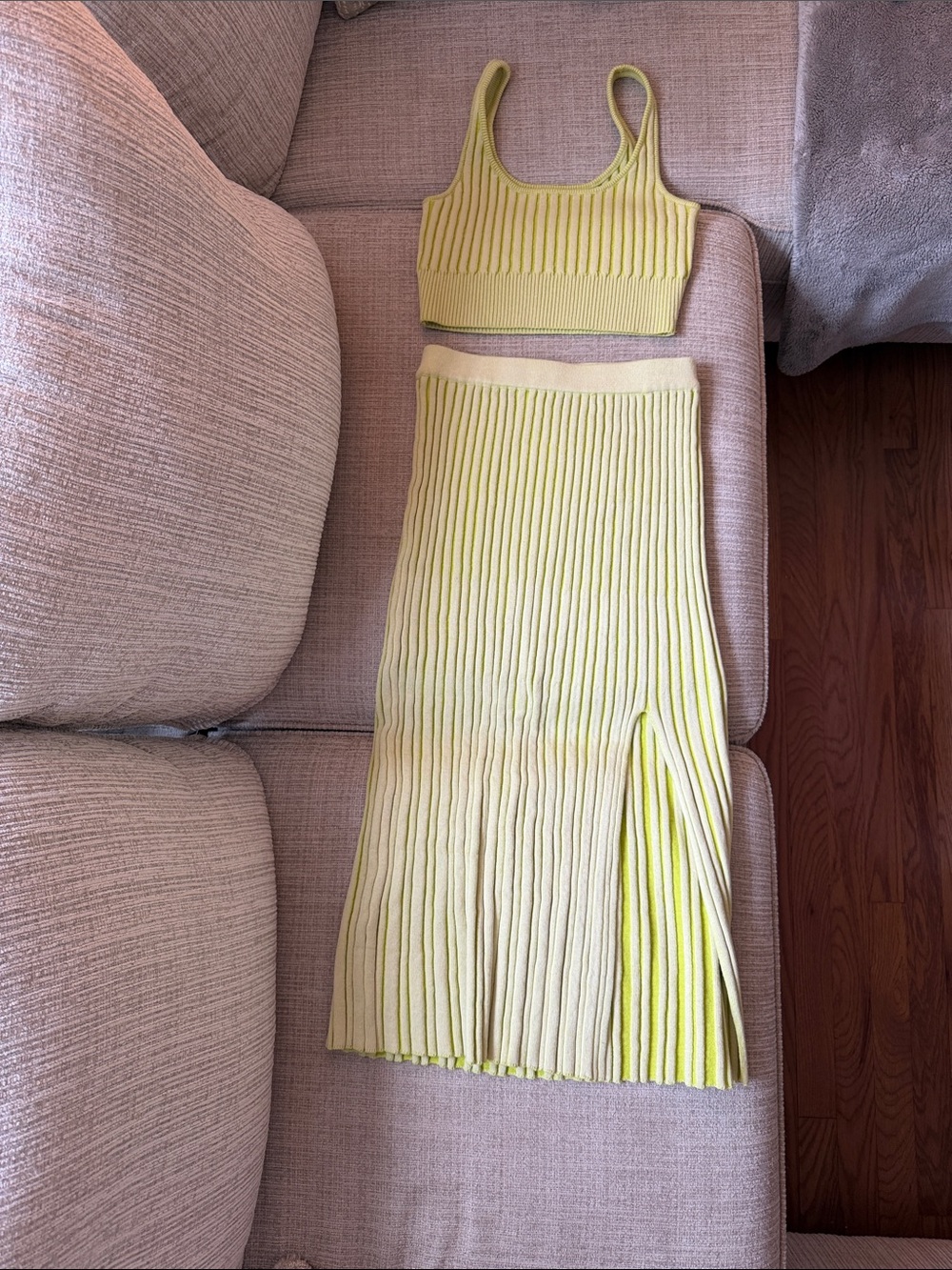 By Together Lime Yellow Ribbed Tank & Pleated Midi Skirt Set